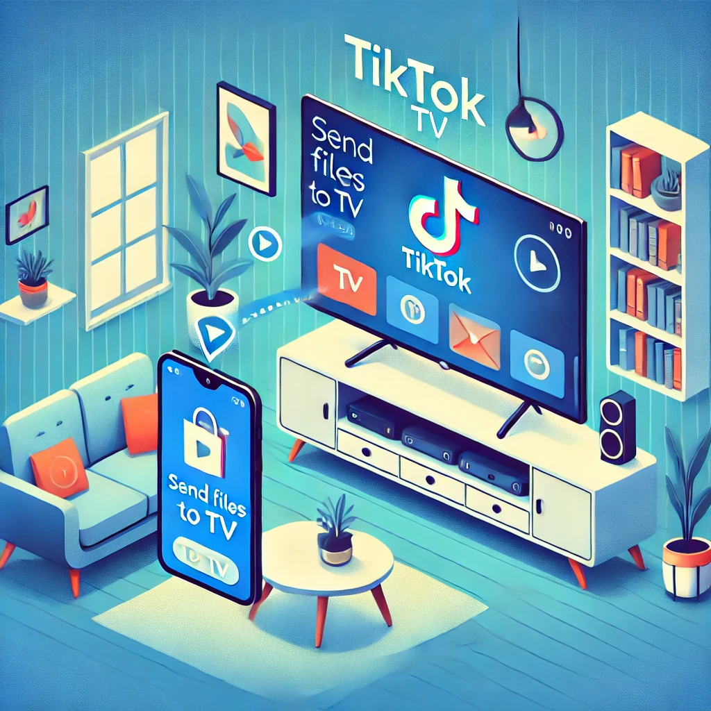 TikTok for Android TV: A New Era of Entertainment 1 DALL·E 2024 11 24 02.32.17 An instructional illustration showing a smart TV in a modern living room setup with a focus on using the TikTok TV app. The TV screen displays the Ti